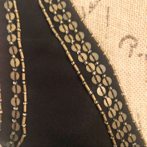 Night Way Black Beaded V Neck w Medallion Accents - Picture 7 of 15